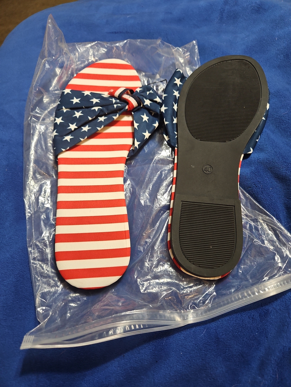 Patriotic Striped Knot Thong Sandals - Red/White/Blue